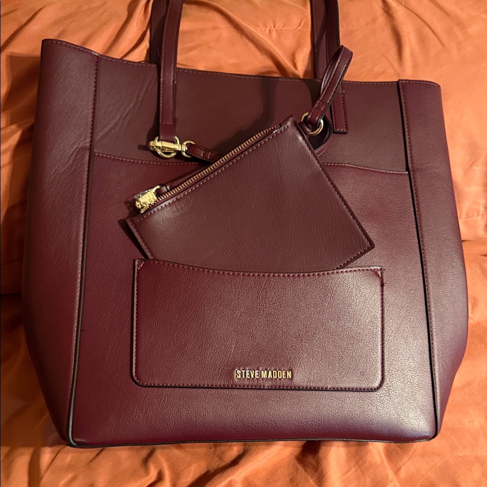Steve Madden Deep Red Tote with Matching Pouch